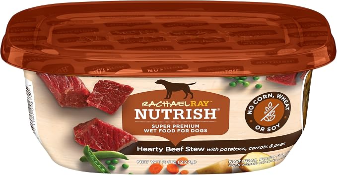 Nutrish Hearty Beef Stew Wet Dog Food, 8 oz. Tub (Pack of 8) (Rachael Ray) | Made with Potatoes, Carrots & Peas, No Artificial Flavors, No Added Corn, Grain, Gluten or Soy Ingredients