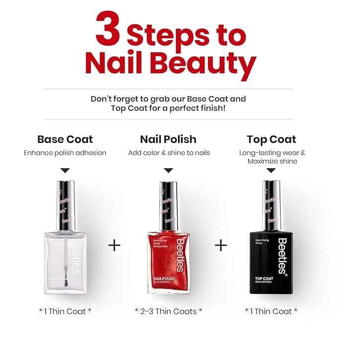 Beetles Red Nail Polish 15ML Quick Dry Glitter Fingernail Polish 4th of July DIY Salon Spring for Women