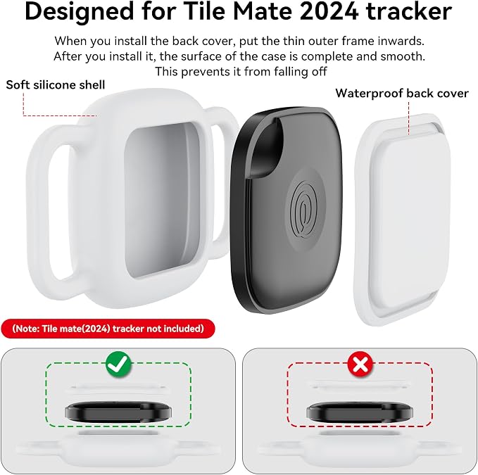 DDJ Waterproof Dog Collar Holder for Life360 Tile Mate Tracker, 2-Pack Durable Silicone Cover, Anti Lost for Life 360 Tile Tracker Case for Cat & Pet Collars, Easy Installation, Lightweight, White