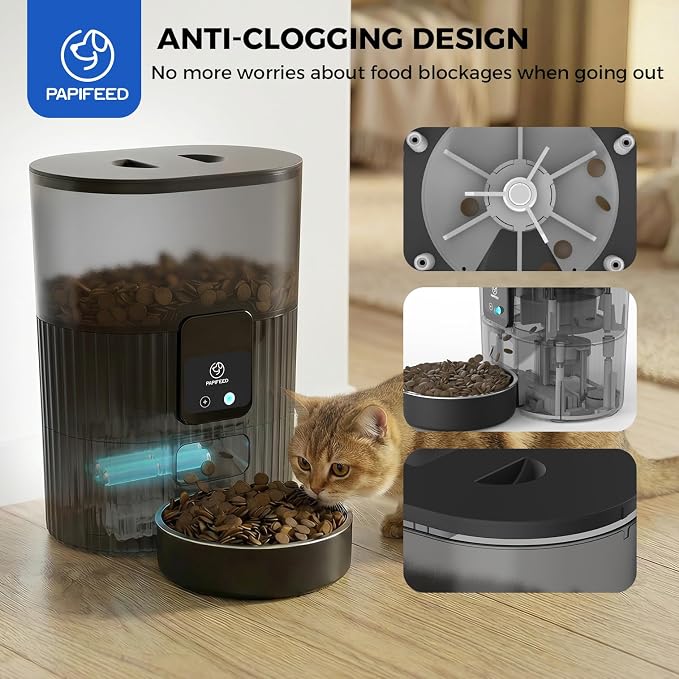 PAPIFEED Automatic Cat Feeder with App, 2.4G WiFi Cat Food Dispenser, 3L Slow Feeder Timed Cat Feeders for Dry Food, 10 Meals/Day, 6 Portions/Meal, Dual Power Supply Smart Pet Feeder for Small Dog