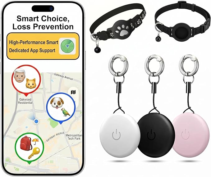 Smart Pet Tracker AirTags & Collars Set (2 Pack), for Apple Find My Certified Bluetooth Item Finder for Cats and Small Dogs, Waterproof GPS-Style Locator Tag with Replaceable Battery(Pink)