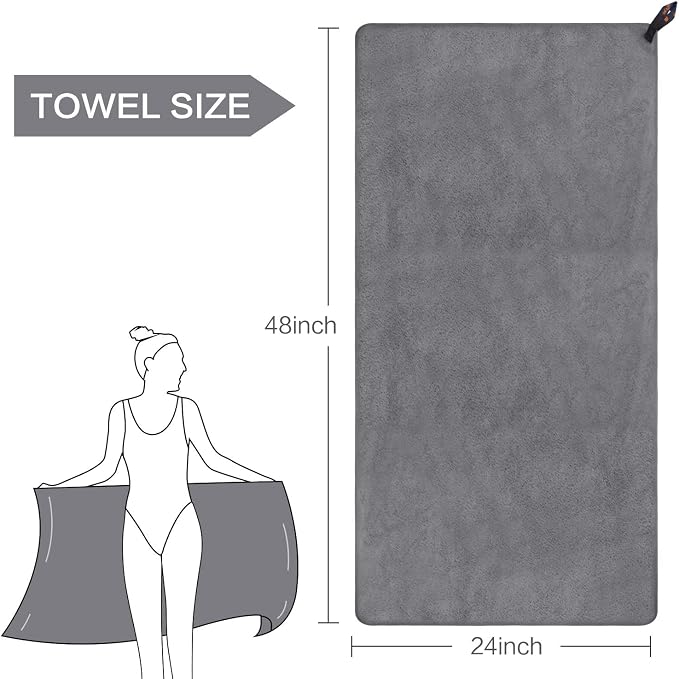 SUNLAND Microfiber Gym Bath Towel Ultra Soft Travel Camping Towel Super Absorbent Swimming Sport Yoga Sweat Towels with Straps for Adults and Children