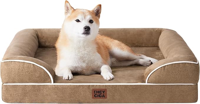 EHEYCIGA Orthopedic Dog Beds Large Sized Dog, Waterproof Washable Pet Bed | Non-Slip Bottom and Egg-Crate Memory Foam Dog Couch Bed with Washable Removable Cover, Camel