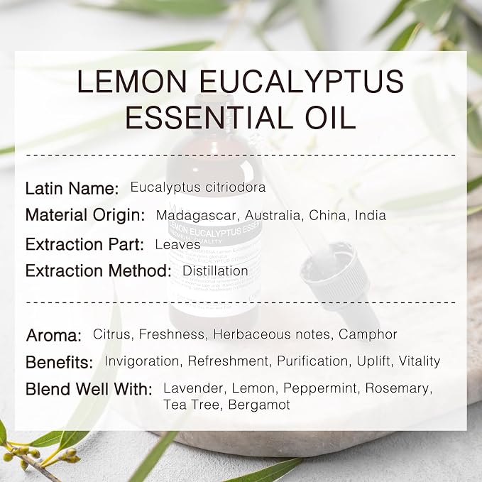 Lemon Eucalyptus Essential Oil 100ML, 100% Pure Lemon Eucalyptus Oil Aromatherapy Oil for Diffuser, Skin Care, Massage, Yoga, Home, Soap and Candle Making