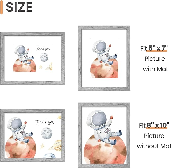 upsimples 8x10 Picture Frames, Gallery Wall Frames Set of 5, Gray | Photo Frame Collage Wall Decor, 8 x 10 Frame, 5x7 Frame with Mat for Family, Baby, Hallway, Christmas