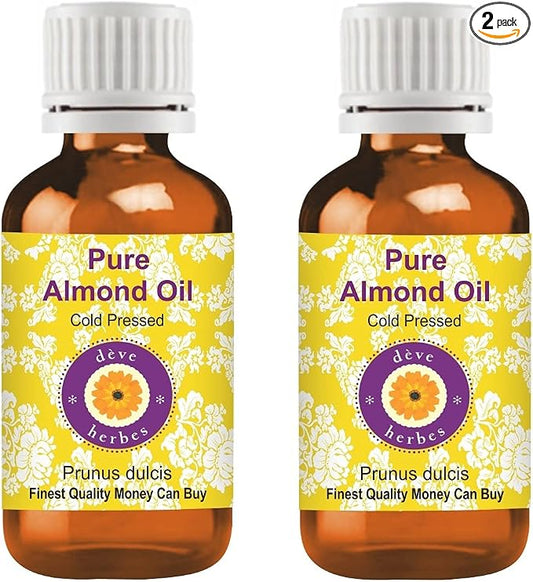 Deve herbes Pure Almond Oil (Prunus dulcis) Natural Therapeutic Grade Cold Pressed for Personal Care (Pack of Two) 100ml X 2 (6.76 oz)