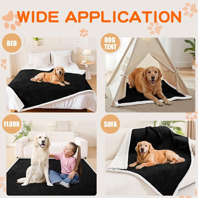 Smiry Waterproof Blanket Throw, Reversible Dog Blanket for Sofa Couch Bed | Soft Leakproof Sherpa Fleece, Washable Furniture Couch Protector for Large Dogs Cats, 30"x40", Black/White
