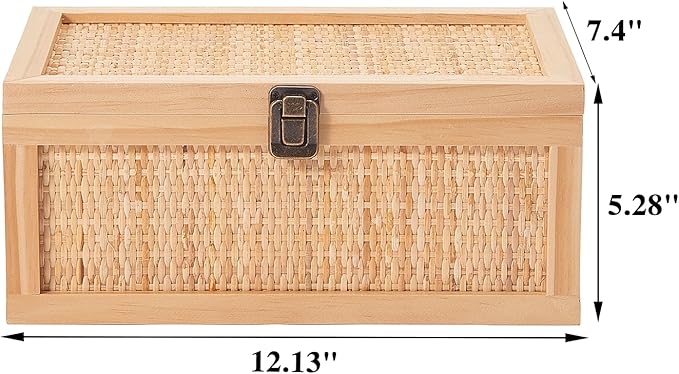 Keepsake Box with lids, Rattan Decorative Boxes, Boho Rustic Farmhouse Decorative Box, Memory Box for Keepsakes, Stackable Decorative Box for Shelf & Home Decor