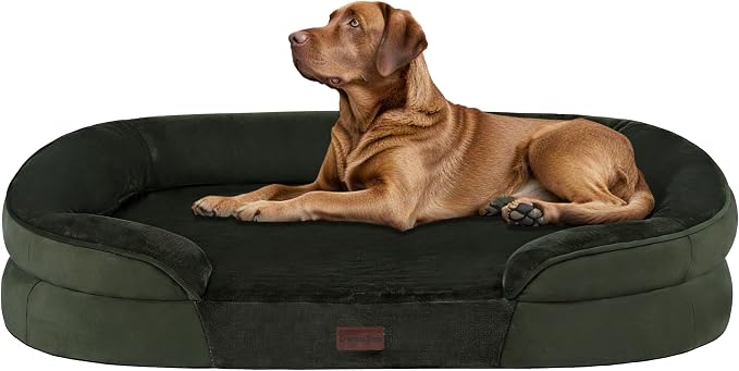 Dwanton Orthopedic Waterproof X-Large Dog Bed Sofa, Gel Memory Foam, 45" | Egg-Crate Foam Dog Sofa, Washable Pet Bed with Four Sided Bolster Cushion, Removable Cover & Non-Slip Bottom, Green