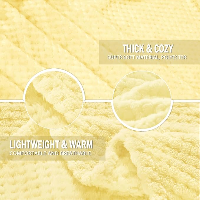 Exclusivo Mezcla Large Waffle Fleece Throw Blanket for Couch, Light Yellow | Lightweight Soft Blanket for Sofa, Bed, Living Room, Plush Fluffy Throw for Home Decor, Travel, All Season, 50x70 Inches