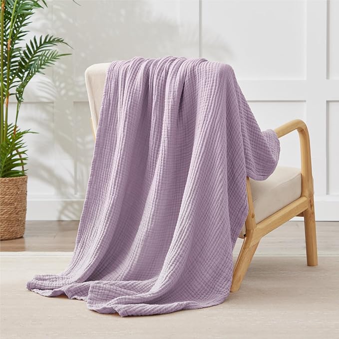 100% Cotton Muslin Blanket 40" x 40", Breathable and Lightweight Cotton Throw Blankets, Soft Cooling Summer Gauze Blanket for All Season, Lavender