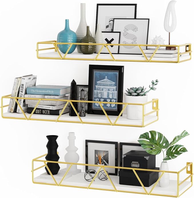 Floating Shelves Set of 3, Wood Wall Shelf, Farmhouse Shelf for Bedroom | Wall Mounted Floating Shelf for Living Room, Bedroom, Bathroom, Kitchen, Office