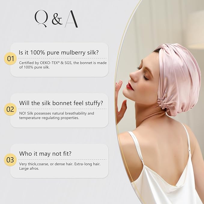 ZIMASILK 100% 22 Momme Mulberry Silk Bonnet for Sleeping Women, Breathable Silk Hair Wrap for Premium Hair Protection - Reducing Friction (1Pc, Cream)