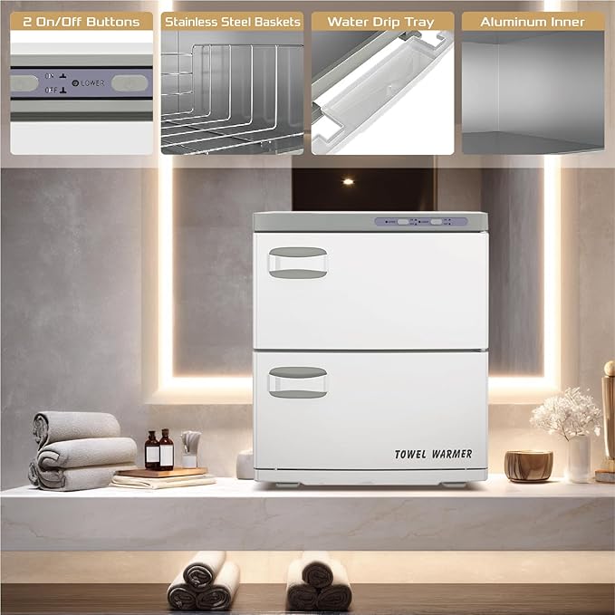 Pantin 32L Premium Two Compartment Towel Warmer for Hair Salon, Beauty SPA, Restaurant & Home. Heated Towel Warmer -Large Electric Hot Towel Cabinet for Salons, Spas - The Best Spa Equipment 110V 320W