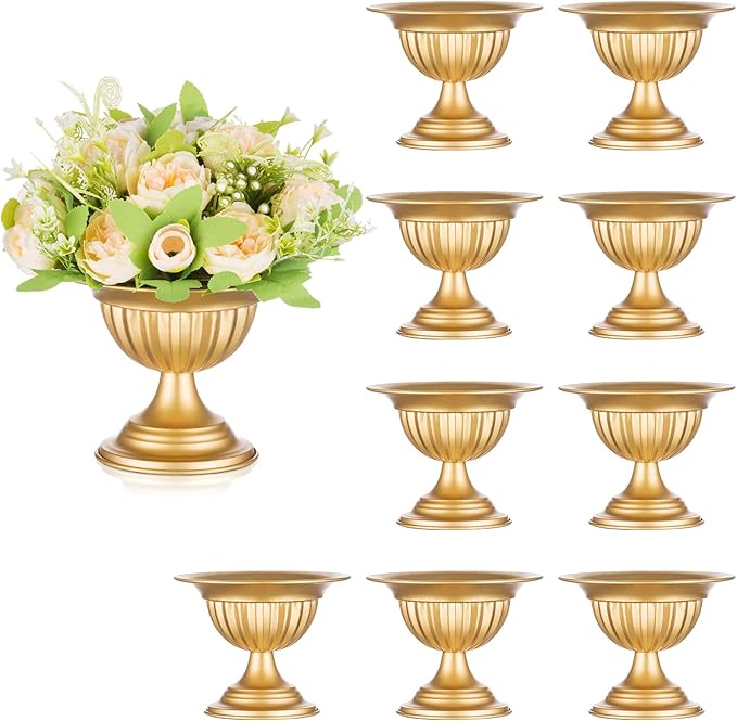 Sziqiqi Gold Metal Urn Vases for Flower, Compote Vase for Centerpiece, 2Pcs | 2Pcs, 5.1in, Table Vase for Wedding Decorations Plant Bowl, Flower Arrangement for Party, Birthday, Event, Home Decor
