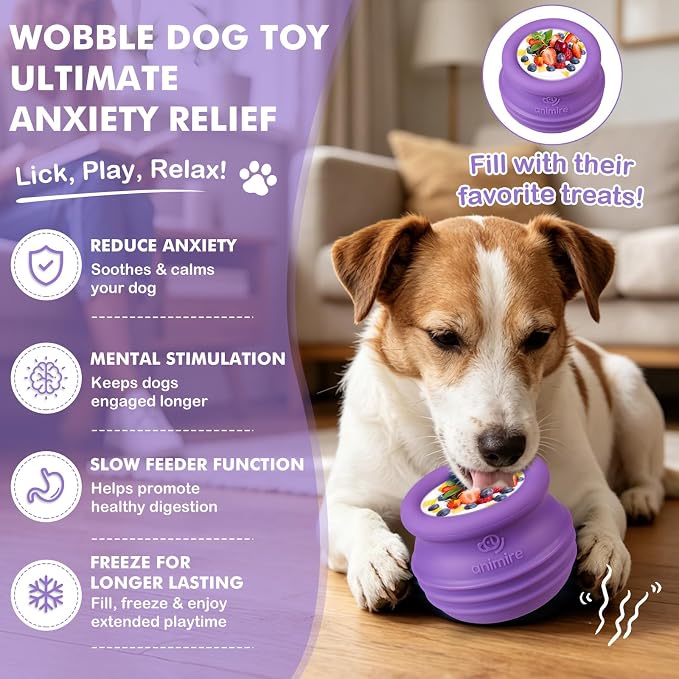 Treat Dispensing Dog Toy, Long-Lasting Interactive Puzzle Toys for Dogs, Stuffable Dog Enrichment Frozen Lick Treat Toy for Boredom, BPA Free Silicone Fetch Catch Chew Toy (Purple,L)