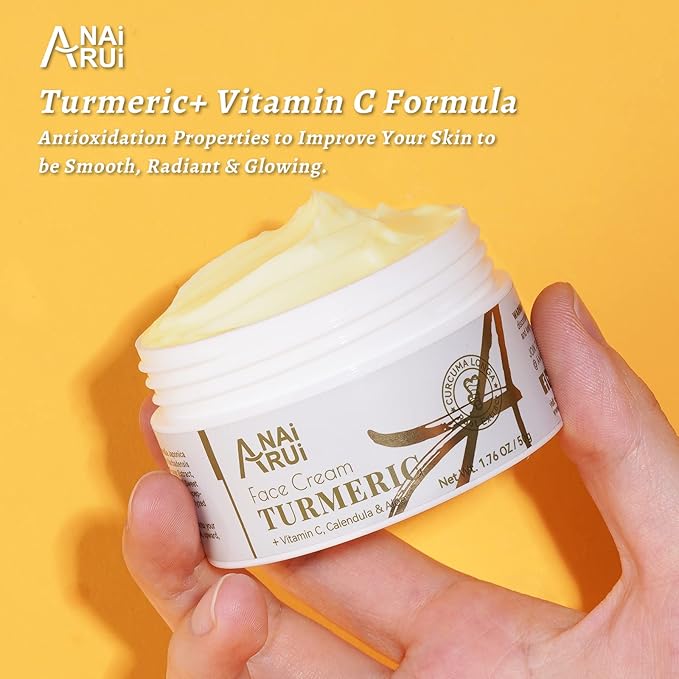 ANAI RUI Facial Moisturizer, Turmeric Face Cream with Vitamin C for Hydrating, Firming, Tightening Skin, Turmeric Vitamin C Cream for Dark Spots, Dry Skin, 1.76 OZ