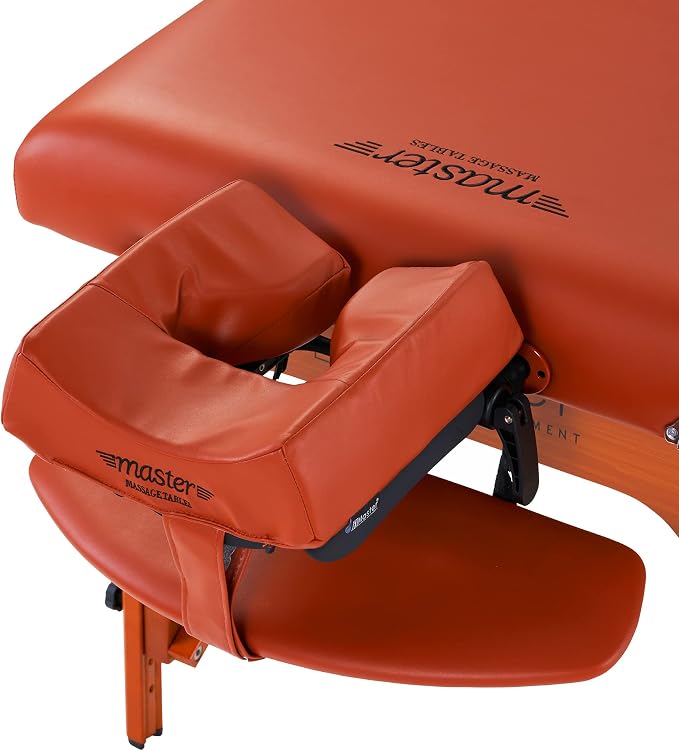 Master Massage 31" Santana Pro Portable Massage Table Beauty Bed Package with Extra MusicMaster Ergonomic Dream Sound Face Cradle Cushion- Cinnamon