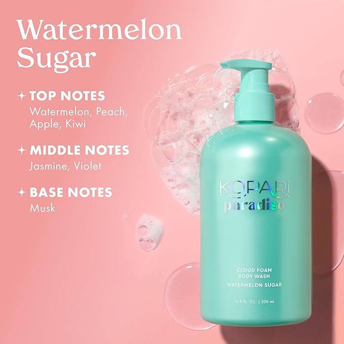 Kopari Paradiso Cloud Foam Body Wash – Watermelon Sugar | Hydrating Foaming Body Wash with Hyaluronic Acid & Vitamin E | Gentle Cleanse, Fruity Scent