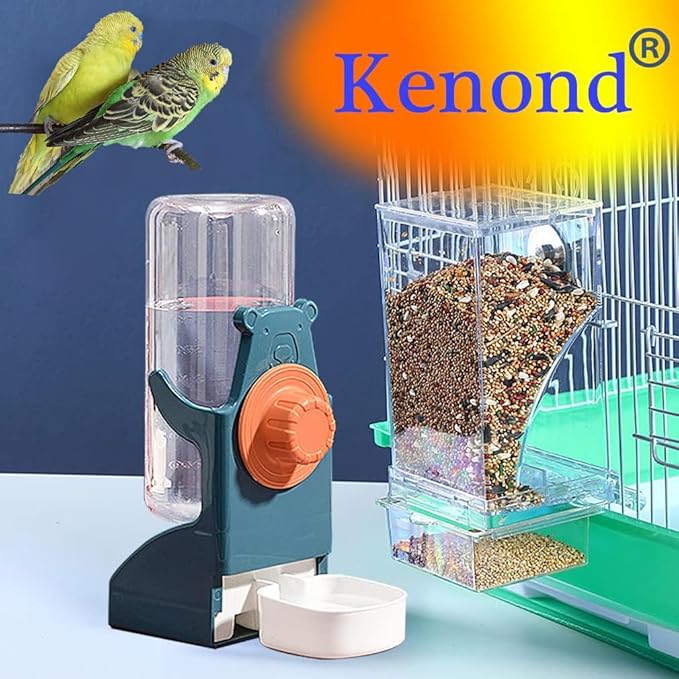 Kenond No Mess Bird Feeders Water Dispenser Set，Automatic Feeders for Cage | Automatic Parrot Feeder Cage Accessories, Clear Seed Container Food Drinker for Cage, for Cockatiel Lovebirds Budgies Canary