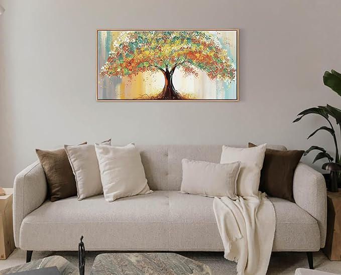 Framed Wall Art for Living Room, Abstract Colorful Tree Prints, 20x40 Inch | Solid Wood Frame, Ready to Hang, Modern Paintings, Long Pictures, Large Decor for Bedroom, Office, Above Bed