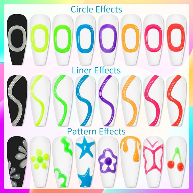 Glow in The Dark 3D Sculpting Gel for Nail Art 8 Colors Carving Painting Drawing Nail molding Gel Home Manicure DIY Nail Salon Kit