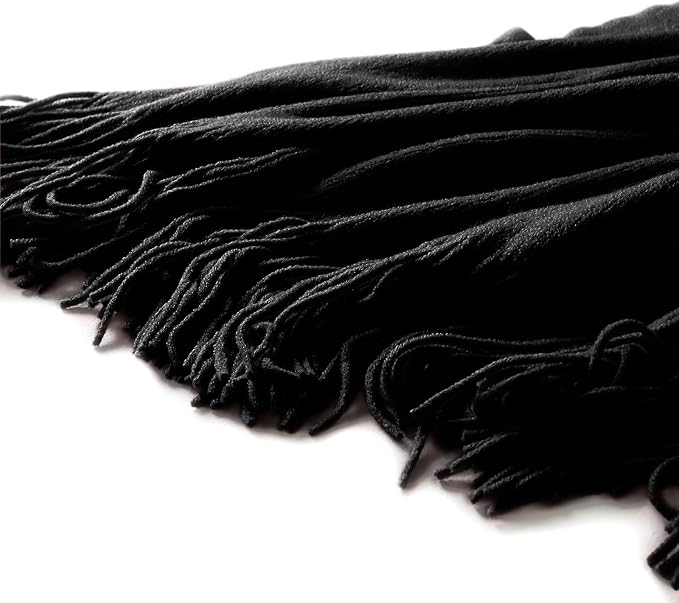 Homiest Black Knitted Throw Blanket with Fringe, 50x60 Inch | Pure Acrylic, Lightweight & Breathable, All-Season Use, Machine Washable, Wrinkle & Fade Resistant, for Couch Sofa And Bed
