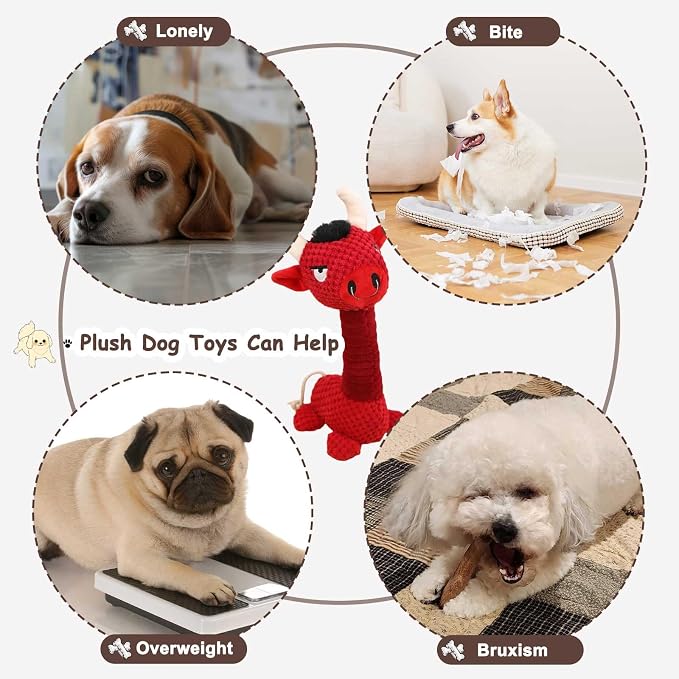 Squeaky Plush Dog Toys, Cute Animal Pet Toy for Small Dogs, Steer