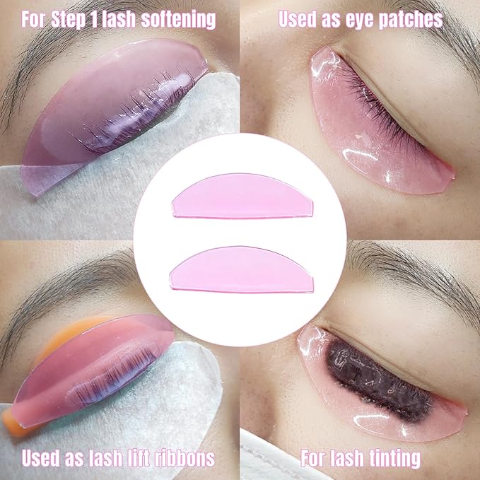 Libeauty 1mm Ultra Thin Flat Lash Lift Shields, Korean Lash Lift Pads for Step 1 Softening Only, Self Adhesive Glueless Silicone Lash Rods with Storage Case, Professional & DIY Supplies, Pink