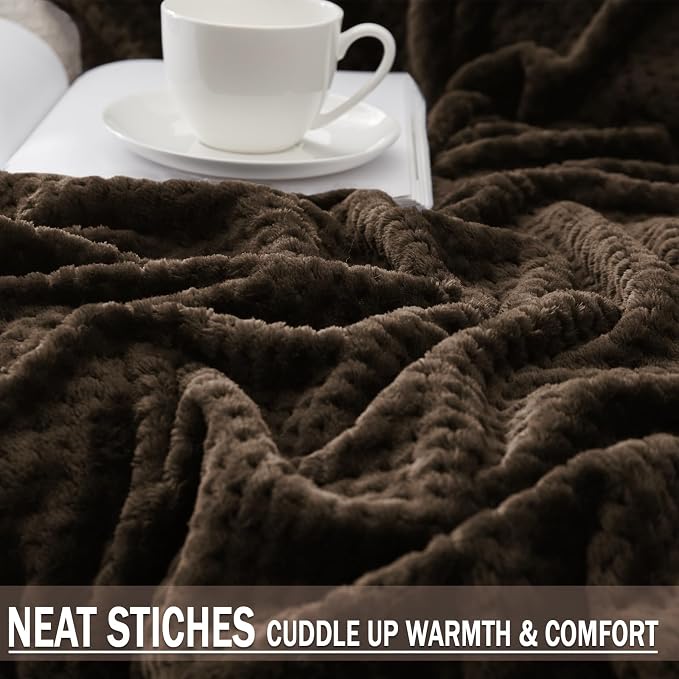 Exclusivo Mezcla Large Waffle Fleece Throw Blanket for Couch, Coffee | Lightweight Soft Blanket for Sofa, Bed, Living Room, Plush Fluffy Throw for Home Decor, Travel, All Season, 50x70 Inches
