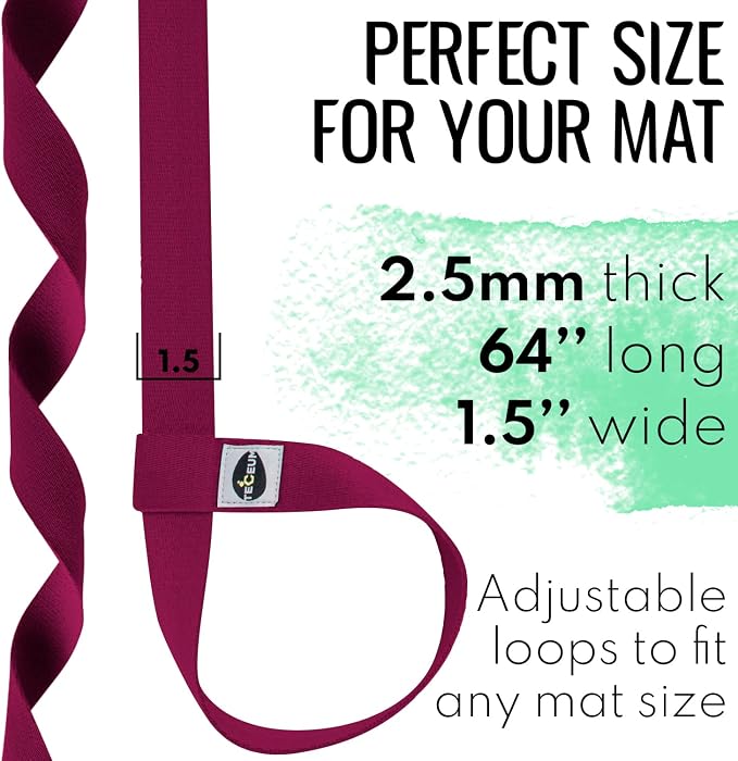 TECEUM Yoga Mat Strap – Extra Soft & Thick Cotton Carrier for All Mats | Adjustable Skin-friendly & Non-Slip Mat Holder Sling in 30+ Colors [Mat Not Included]