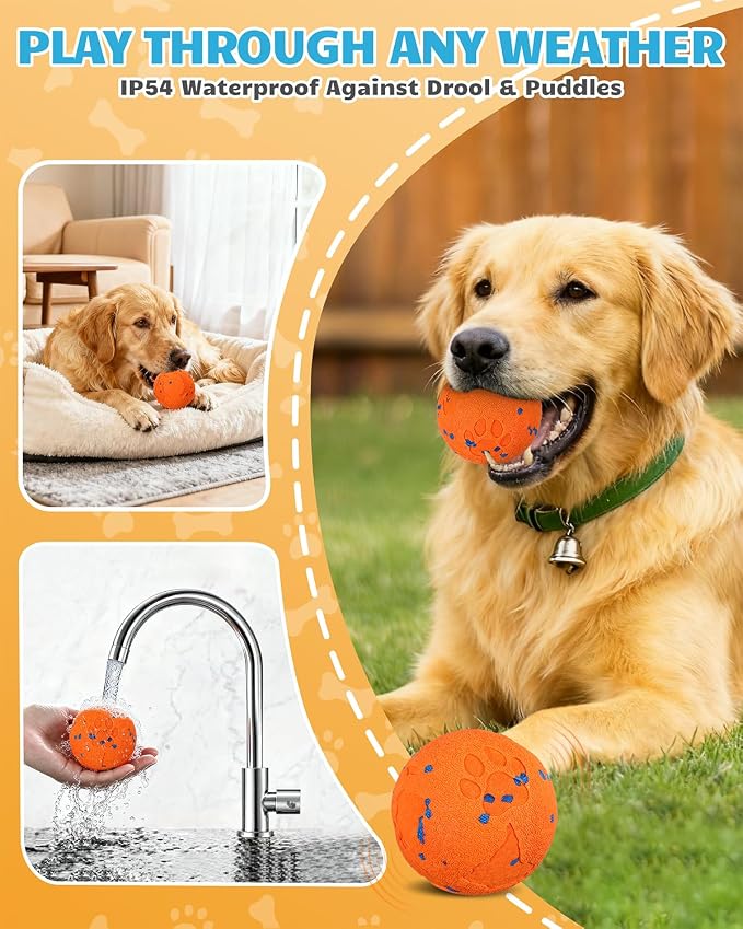 Interactive Dog Ball for Large Dogs, Self Moving Toy with Bouncing & Vibrating, 3.1" Chew-Resistant E-TPU, Indestructible, IPX7 Waterproof, Low Noise, Gift Bag – Perfect for Medium/Large Breed Dogs