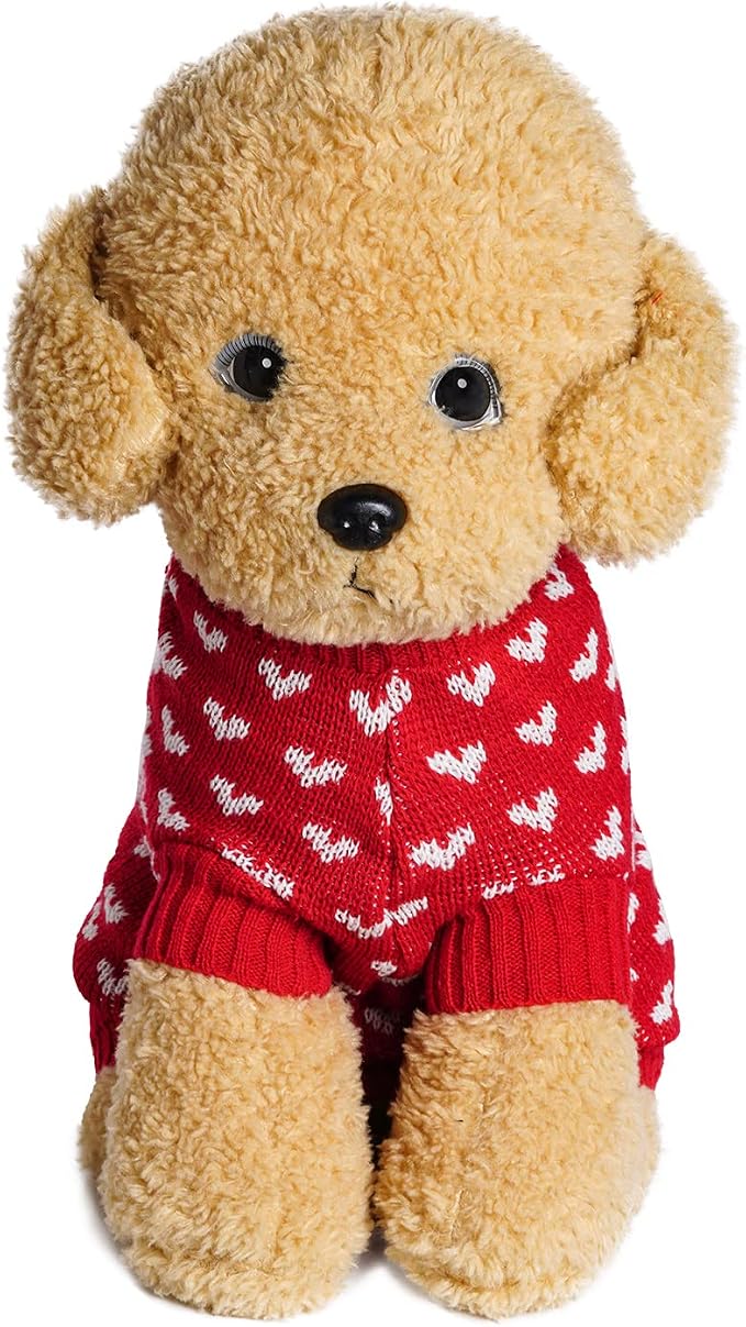 Dxhycc Dog Knitted Heart Sweater Puppy Sweater Warm Soft Pet Holiday Clothes for Medium Cats and Dogs (Red, L)