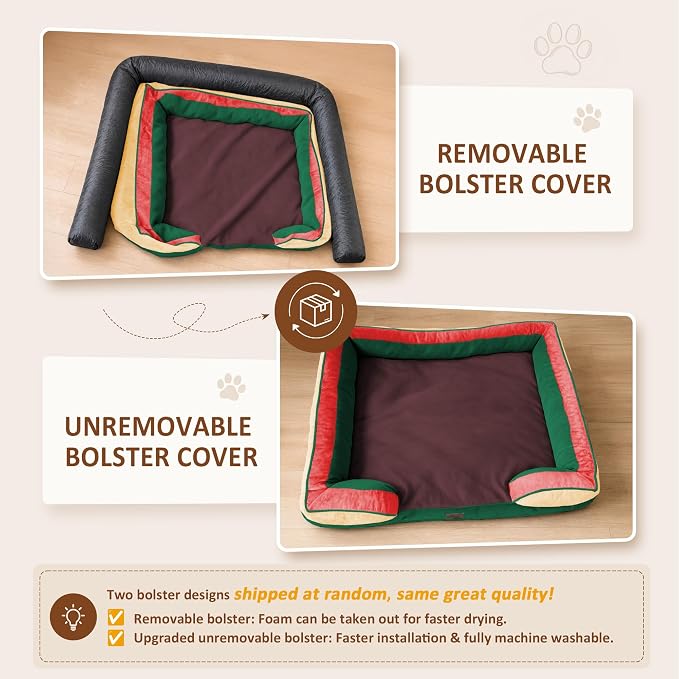 Comfort Expression Orthopedic Dog Bed for Extra Large Dogs with Bolster | Waterproof Dog Couch Bed with Washable Cover & Non-Slip Bottom, Supportive Egg Crate Foam XL Pet Bed, 42x30 Inch