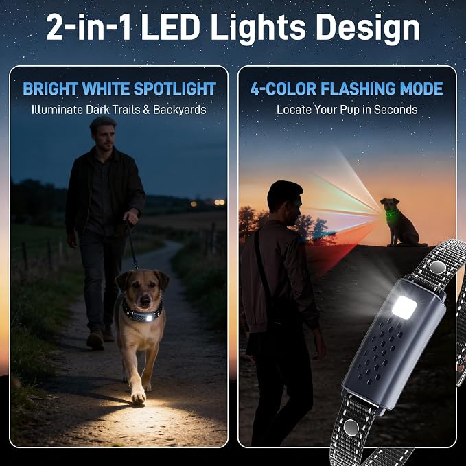 Dog Shock Collar with Flashing Light for Night Walks,4500FT Dog Training Collar Adjustable Pitch Beep(1-8), Vibration(1-16), Safe Shock(1-99), and Keypad Lock, Shock Collar for Dogs