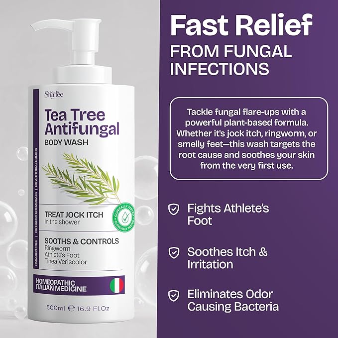 AntiFungal Body Wash With Tea Tree Oil For Jock Itch, Athletes Foot & Ring Worm | Paraben Free Tea Tree Soap For Men & Women 16.9 fl oz For All Skin Types