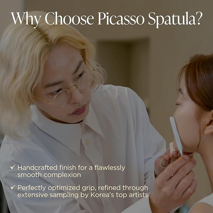 Piccasso Brush Korean Foundation Spatula – Professional Stainless Steel Makeup Tool for Thin, Seamless Foundation & Cream Blending (Spatula-brush hybrid for flawless skin)