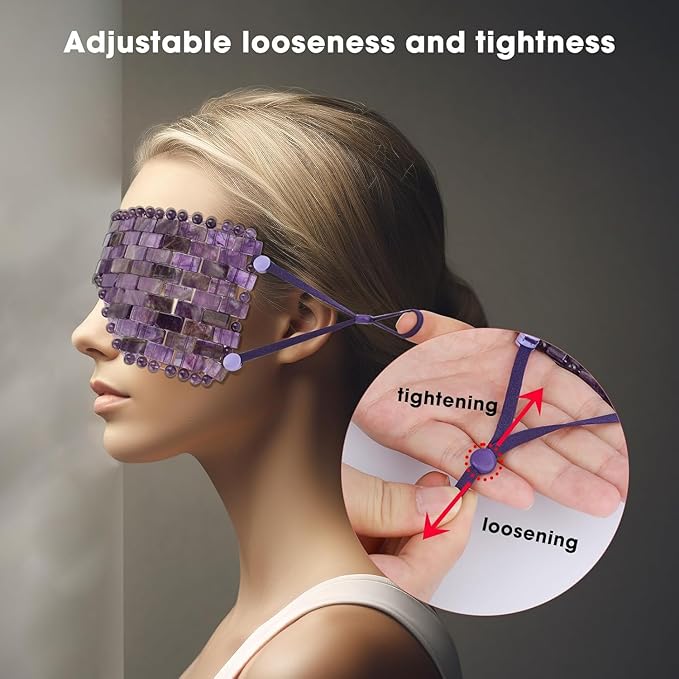 Jade Eye Mask, Amethyst Crystal Eye Mask with Ear Strap for Face 100% Natural Gemstone Jade Sleep Mask for Hot & Cold Anti Aging Therapy
