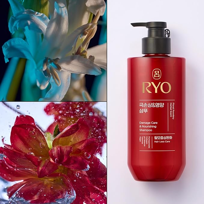 Ryo Hair Damage Care & Nourishing Shampoo & Conditioner Set | Korean Ginseng Herbal Formula for Damaged, Dry Hair | Strengthening Moisture Repair K-Beauty Haircare | Holiday Gift Idea