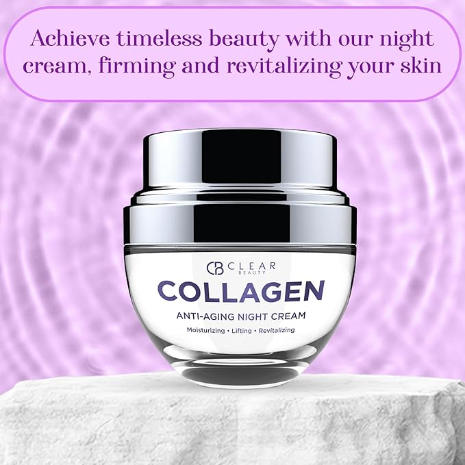 Clear Beauty Collagen Night Face Moisturizer - Dermatologist Tested, Reduces Wrinkles & Fine Lines, Hydrating, Anti-Aging Cream, Cruelty-Free Korean Skin Care, All Skin Types - 1.69 oz