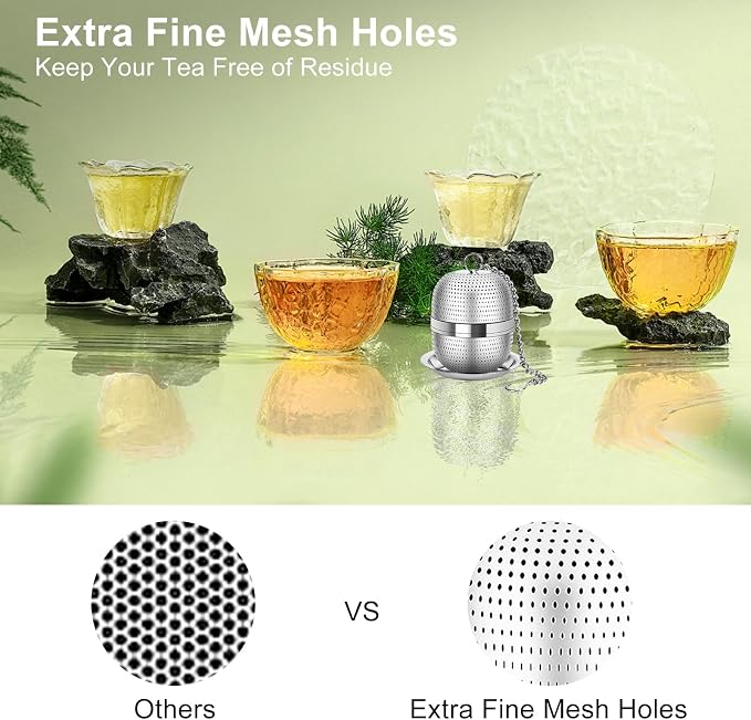Numola Tea Ball Infuser for Loose Tea, Extra Fine Mesh Tea Strainer with Drip Tray, 304 Stainless Steel Tea Steeper for Black Tea, Rooibos, etc