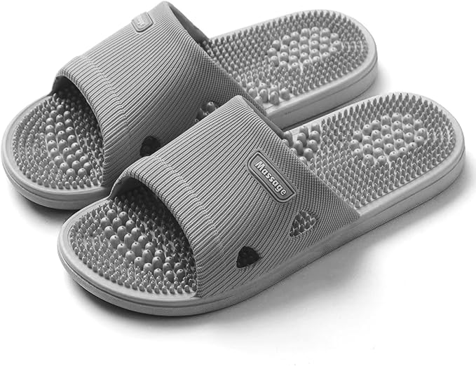 Acupressure Massage Slippers for Plantar Fasciitis for Women Acupuncture Slippers Arthritis Neuropathy Pain Relief Non-Slip Massage Sandals Women Stress Relief Gifts for Bath (US Men 7.5-8.5, Grey)