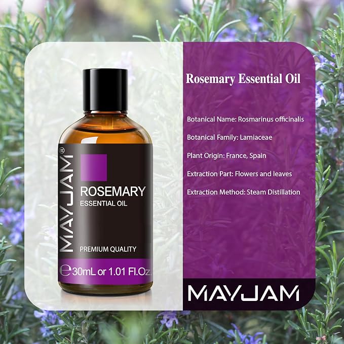 MAYJAM Rosemary Essential Oil for Hair Growth, Hair & Skin Care, 1.01fl.oz | Long Lasting Scents, Essential Oils for Diffusers for Home, Great for Soap Candle Making