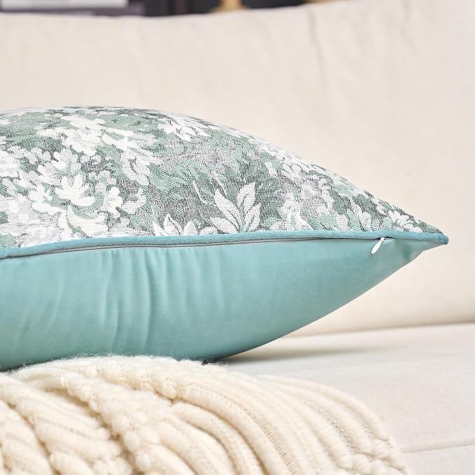 Alerfa Light Blue Neutral Floral Pillow Cover 20 x 20 Inch, Vintage Chenille Square Couch Pillow Cover Soft Decorative Farmhouse Accent Pillowcase for Living Room Bedroom