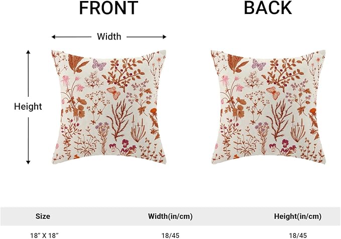 AEIOAE Fall Pillow Covers 18x18 Inch Set of 2,Burnt Orange Wild Flower Plant Throw Pillows Case,Autumn Colored Floral Outdoor Decorative Linen Farmhouse Decor Cushion Covers for Home Sofa Bed Couch