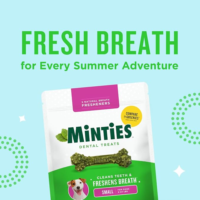 Minties Dog Dental Bone Treats, Tiny/Small Dental Dog Treats, 16 Ounces, Cleans Teeth, Fight Bad Breath, Removes Plaque and Tartar, 40 Count