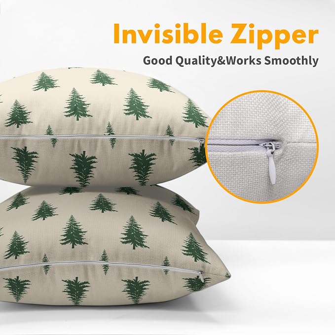 Kawani Christmas Trees Throw Pillow Covers 22x22 Inches, Set of 2 Xmas Pine Tree Cotton Linen Decorative Outdoor Pillowcases Cushion Case for Couch Sofa Home Winter Holiday Decor