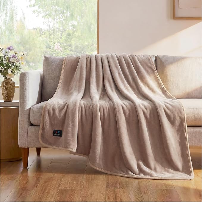Luciphia Waterproof Pet Blanket, Washable Reversible Sherpa Fleece Throw | Liquid-proof furniture protector for bed and couch, soft reversible sherpa fleece for dogs, cats khaki, M