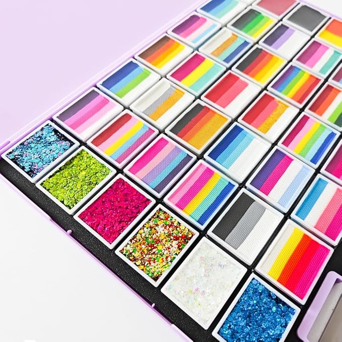 146 Colors Professional Face Painting Kit for Kids & Adults, Non Toxic Water Based Split Cake Face Paint Palette 36 x 10gm + 6 Sequins Gels,One Stroke Rainbow Body Paint Set for Halloween & Christmas