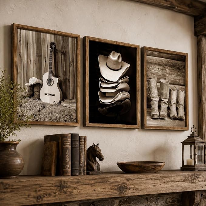 6Pcs Vintage Western Cowboy Wall Art, Highland Cattle Prints, 16" L x 12" W | Rustic Farmhouse Canvas Posters, Country Western Style Wall Decor for Bedroom and Kitchen, Framed